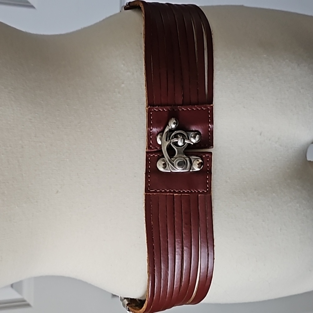 FREE PEOPLE Brown leather boho belt with Silvertone hardware - Picture 2 of 8